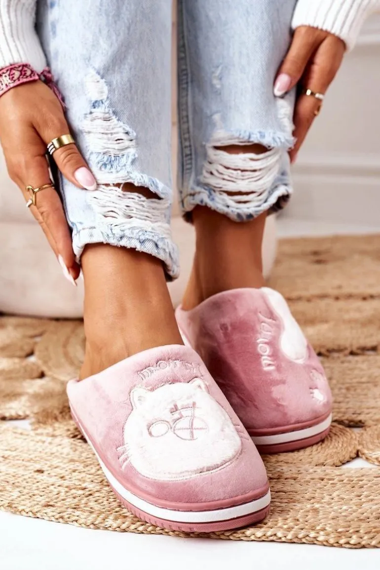 Welurowe Papcie Z Kotem Ciemnoróżowe Good Morning