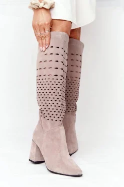 Wiosenne Ażurowe Kozaki Lewski Shoes 2847/B Beżowe