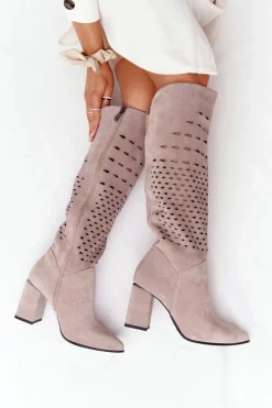 Wiosenne Ażurowe Kozaki Lewski Shoes 2847/B Beżowe