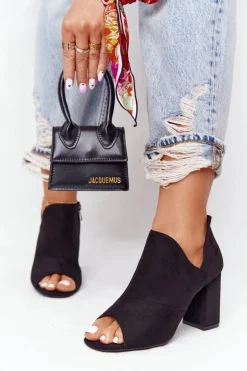 Wiosenne Zamszowe Botki Na Słupku Vinceza 21-17095 Czarne