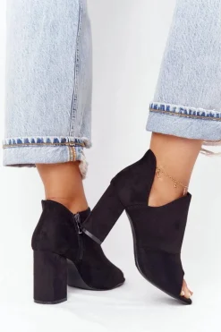 Wiosenne Zamszowe Botki Na Słupku Vinceza 21-17095 Czarne