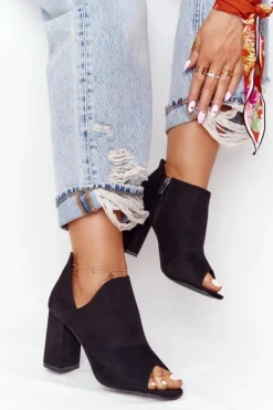 Wiosenne Zamszowe Botki Na Słupku Vinceza 21-17095 Czarne