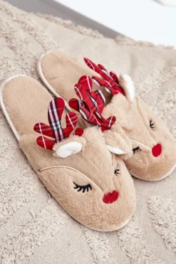 Świąteczne Kapcie Z Motywem Renifera Beżowe Sylaia