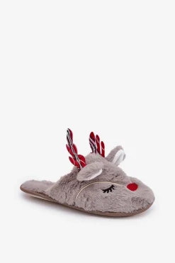 Świąteczne Kapcie Z Motywem Renifera Ciemnobeżowe Sylaia