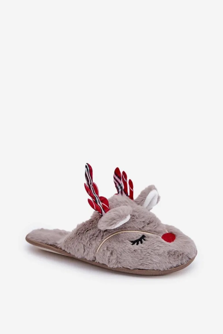 Świąteczne Kapcie Z Motywem Renifera Ciemnobeżowe Sylaia