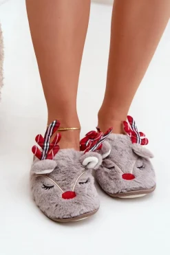 Świąteczne Kapcie Z Motywem Renifera Ciemnobeżowe Sylaia