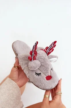 Świąteczne Kapcie Z Motywem Renifera Ciemnobeżowe Sylaia