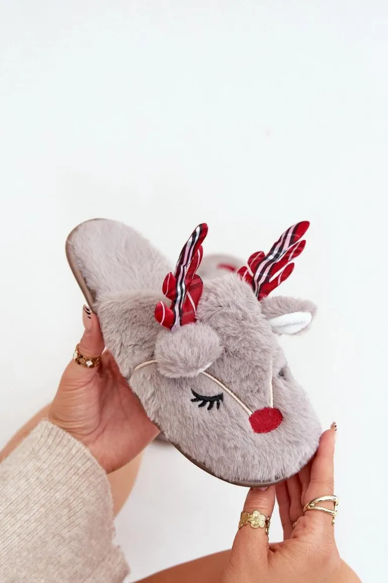 Świąteczne Kapcie Z Motywem Renifera Ciemnobeżowe Sylaia