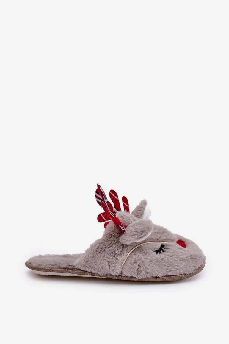 Świąteczne Kapcie Z Motywem Renifera Ciemnobeżowe Sylaia