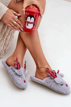 Świąteczne Kapcie Z Motywem Renifera Szare Sylaia