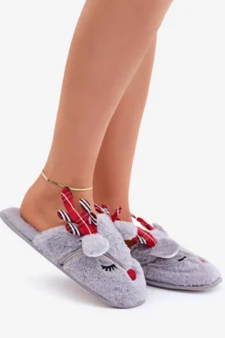 Świąteczne Kapcie Z Motywem Renifera Szare Sylaia