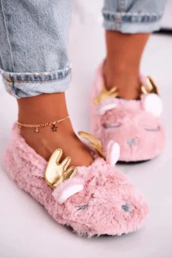 Świąteczne Ocieplane Futrzane Papcie Różowe Jingle Bells