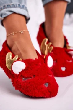 Świąteczne Ocieplane Futrzane Papcie Czerwone Jingle Bells
