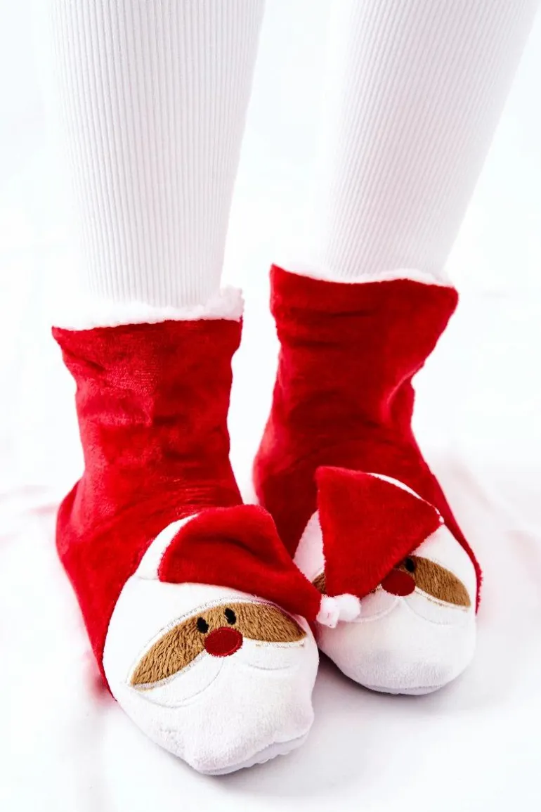 Świąteczne Papcie Ocieplane Mikołaj Czerwone