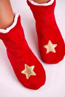 Świąteczne Papcie Z Gwiazdą Ocieplone Kożuszkiem Holly