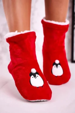 Świąteczne Papcie Z Pingwinem Ocieplone Kożuszkiem Holly