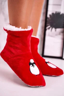 Świąteczne Papcie Z Pingwinem Ocieplone Kożuszkiem Holly