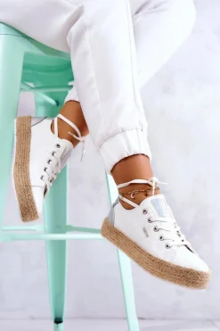 Wiązane Espadryle Na Plecionej Platformie Big Star JJ274397 Białe