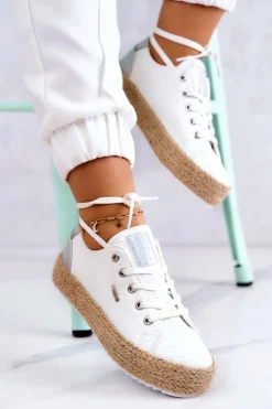 Wiązane Espadryle Na Plecionej Platformie Big Star JJ274397 Białe