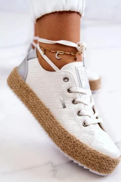Wiązane Espadryle Na Plecionej Platformie Big Star JJ274397 Białe