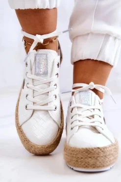 Wiązane Espadryle Na Plecionej Platformie Big Star JJ274397 Białe