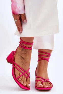 Wiązane Sandałki Japonki Na Obcasie Różowe Secret Love