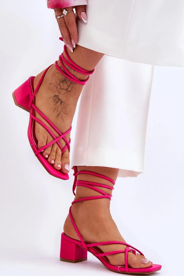 Wiązane Sandałki Japonki Na Obcasie Różowe Secret Love