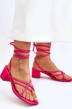Wiązane Sandałki Japonki Na Obcasie Różowe Secret Love