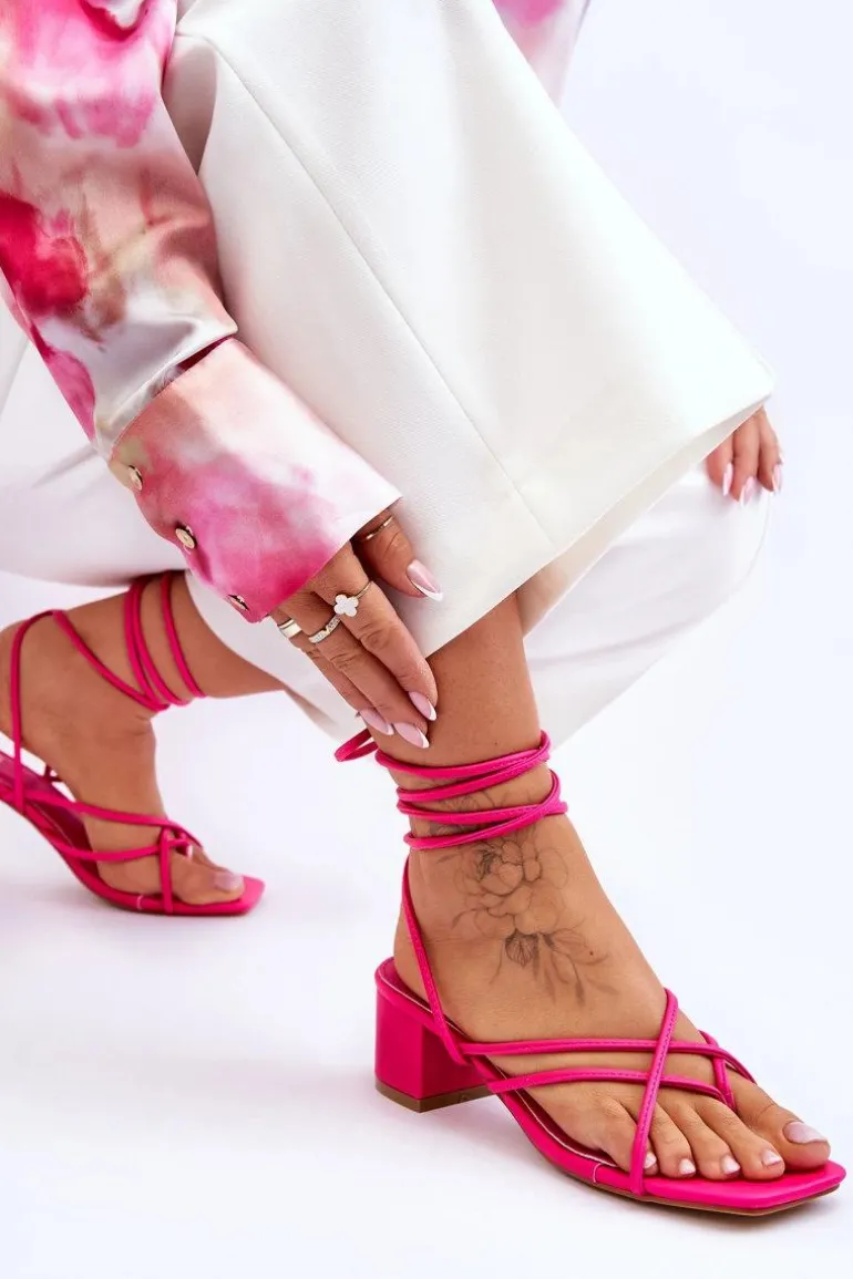 Wiązane Sandałki Japonki Na Obcasie Różowe Secret Love