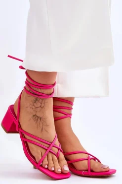 Wiązane Sandałki Japonki Na Obcasie Różowe Secret Love