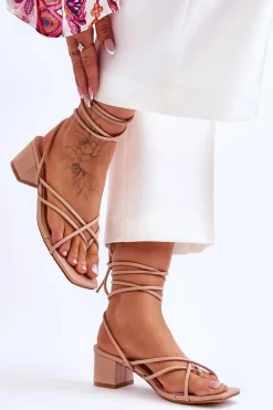 Wiązane Sandałki Japonki Na Obcasie Beżowe Secret Love