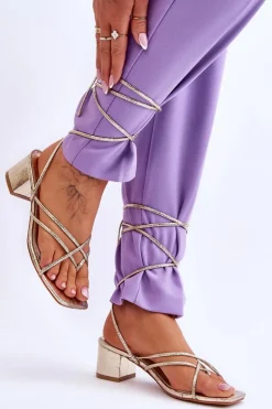 Wiązane Sandałki Japonki Na Obcasie Złote Secret Love