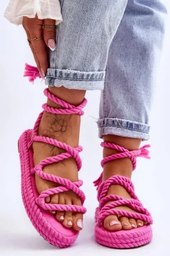 Wiązane Sandałki Na Masywnej Platformie Różowe Can't Wait