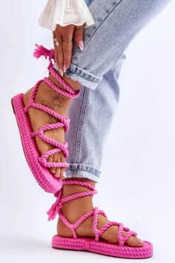 Wiązane Sandałki Na Masywnej Platformie Różowe Can't Wait