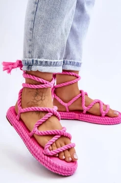 Wiązane Sandałki Na Masywnej Platformie Różowe Can't Wait