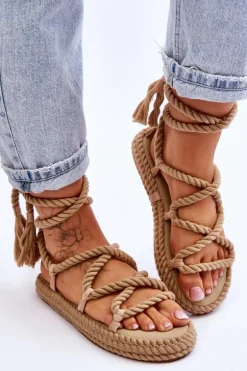 Wiązane Sandałki Na Masywnej Platformie Ciemnobeżowe Can't Wait