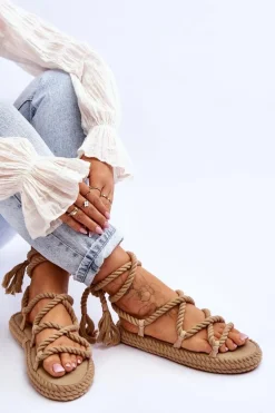 Wiązane Sandałki Na Masywnej Platformie Ciemnobeżowe Can't Wait