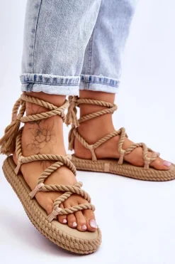 Wiązane Sandałki Na Masywnej Platformie Ciemnobeżowe Can't Wait