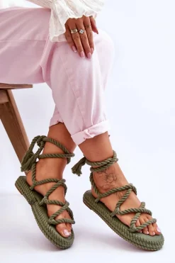 Wiązane Sandałki Na Masywnej Platformie Zielone Can't Wait