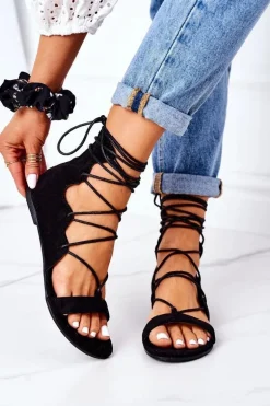 Wiązane Sandały Gladiatorki Lu Boo Czarne