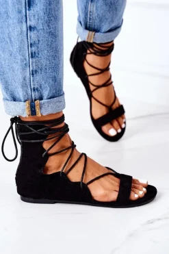 Wiązane Sandały Gladiatorki Lu Boo Czarne