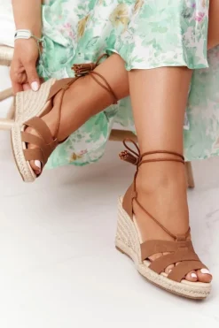 Wiązane Sandały Na Koturnie Big Star AA274591 Brązowe