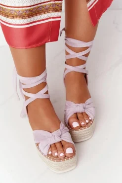Wiązane Sandały Na Platformie Z Plecionką Fioletowe La Palma