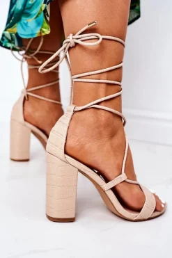Wiązane Sandały Na Słupku Beżowe Catwalk