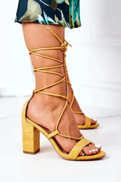 Wiązane Sandały Na Słupku Żółte Catwalk