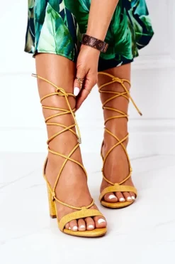 Wiązane Sandały Na Słupku Żółte Catwalk