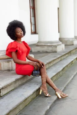 Wiązane Sandały Na Słupku Złote Catwalk