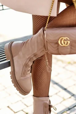 Wiązane Zamszowe Botki Damskie Beżowe Marirla