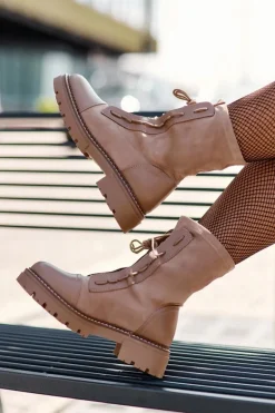 Wiązane Zamszowe Botki Damskie Beżowe Marirla