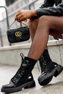 Wiązane Zamszowe Botki Damskie Czarne Marirla